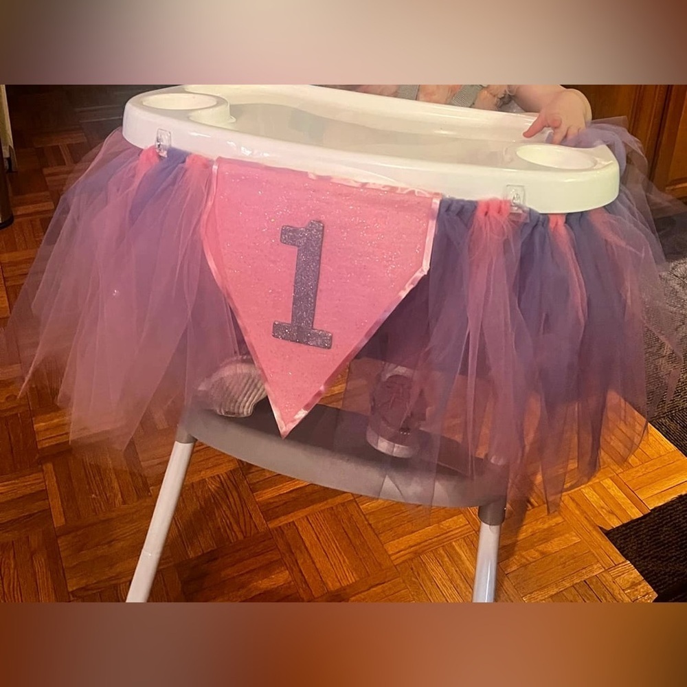 Banner Matching Tutu Pink & Purple Tulle 1st Birthday Highchair Banner Handmade